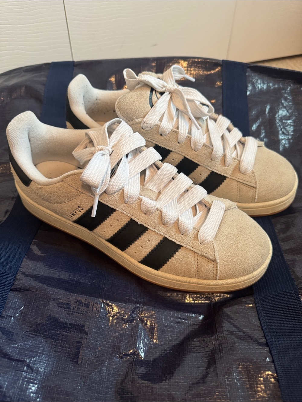 adidas Campus Women Beige Suede Sneakers with Black Stripes